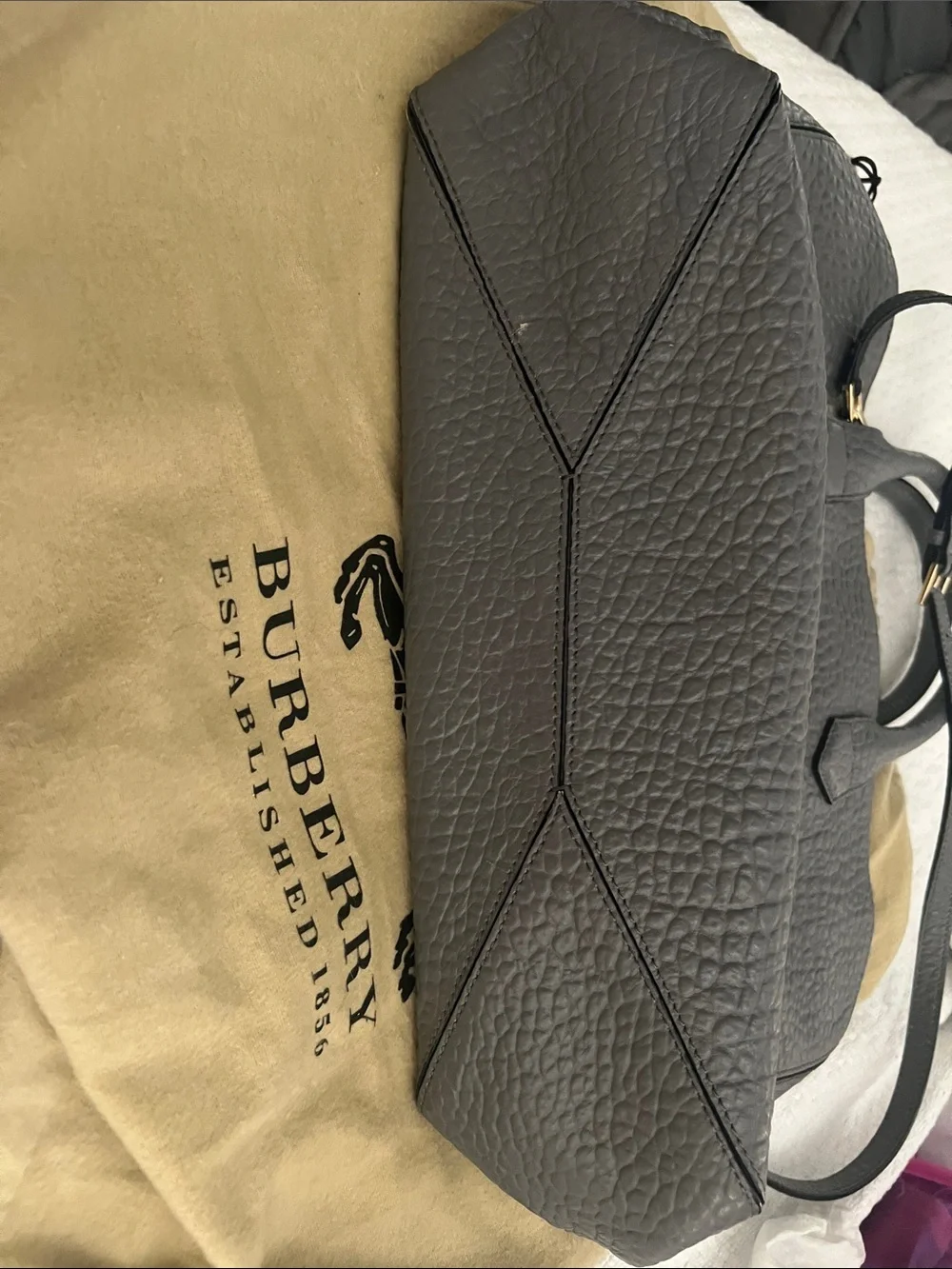 Burberry Dewsbury Grey Melange Leather Tote Bag with Gold Hardware